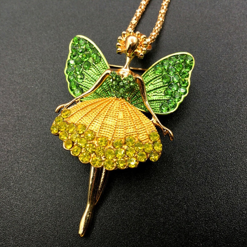 Pretty green/yellow angel/fairy/ballerina necklace